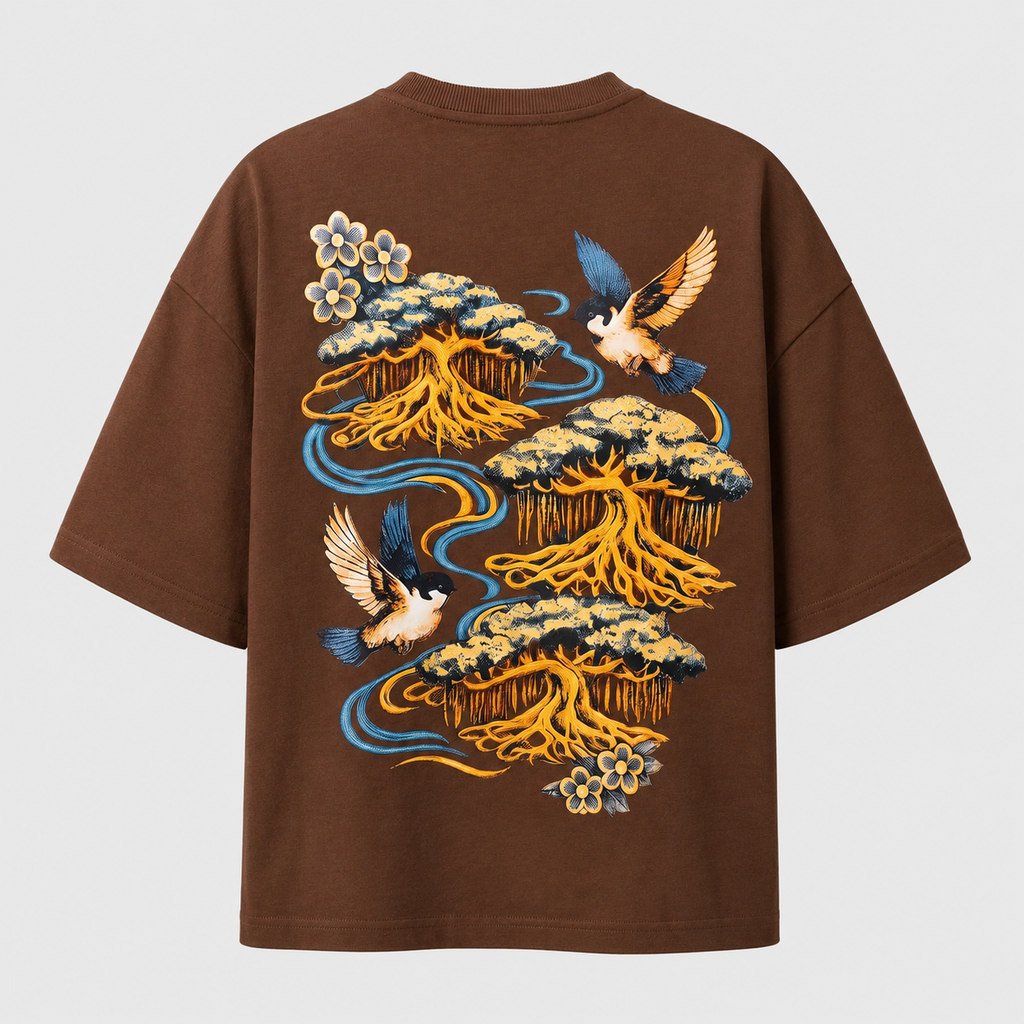 Bonsai & Swallow Oversized Boxy T-Shirt