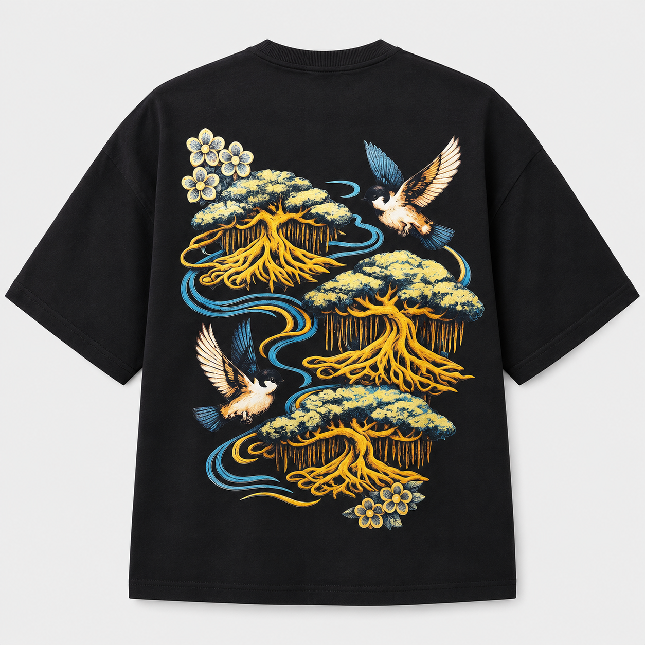 Bonsai & Swallow Oversized Boxy T-Shirt