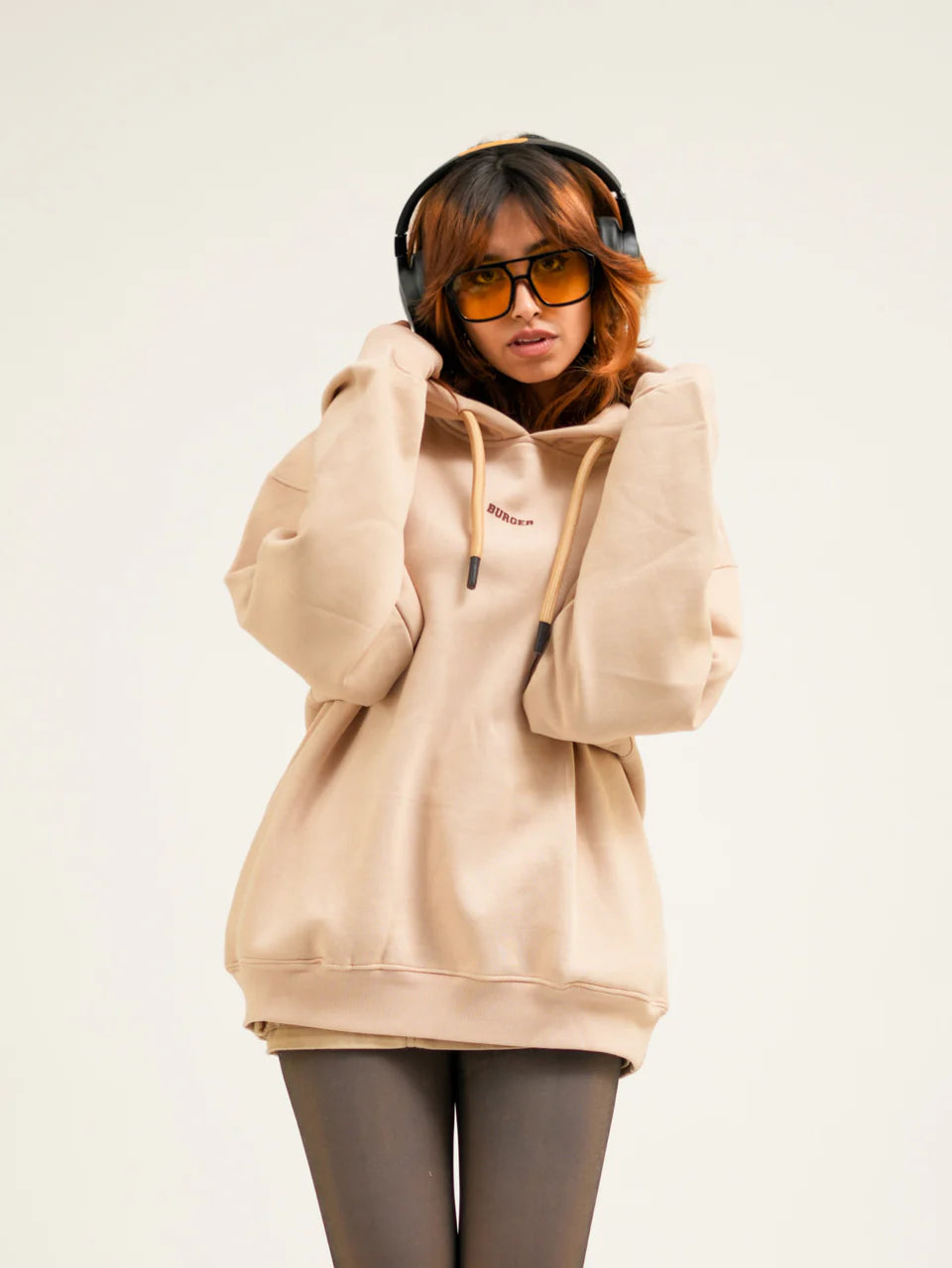 Milky Beige : Ye Burger Logo Heavyweight Baggy Hoodie For Men and Women