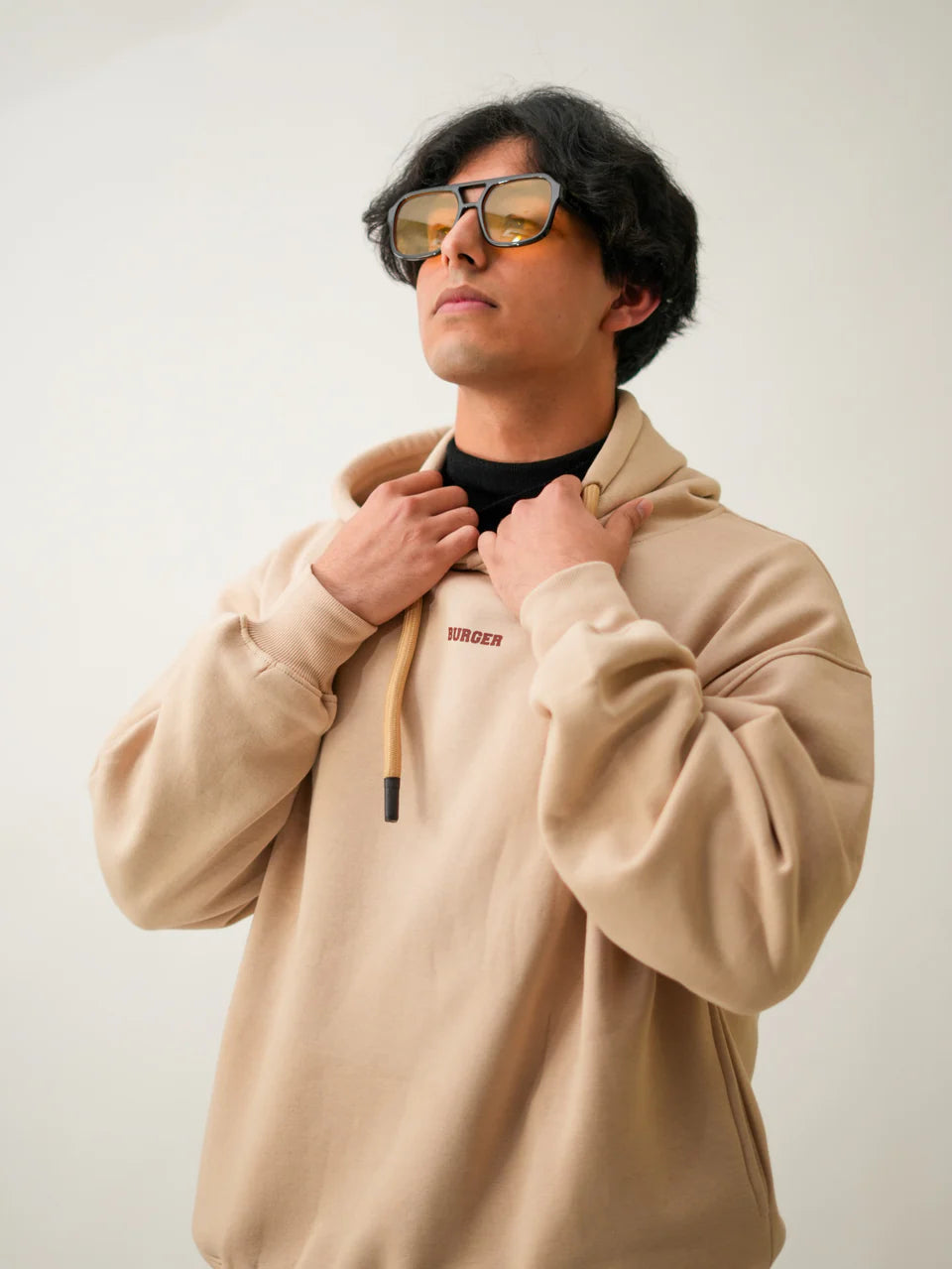 Milky Beige : Ye Burger Logo Heavyweight Baggy Hoodie For Men and Women