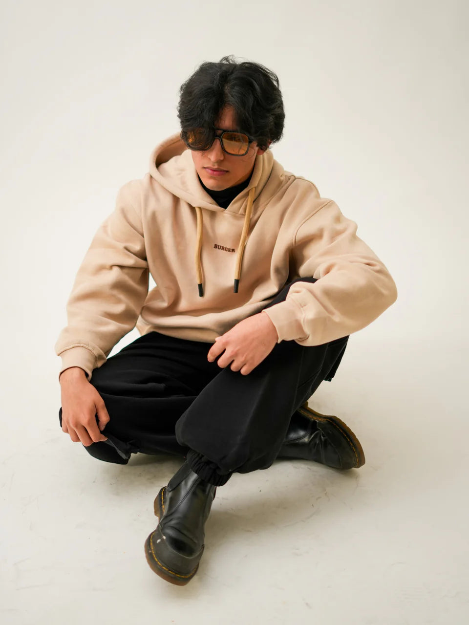 Milky Beige : Ye Burger Logo Heavyweight Baggy Hoodie For Men and Women