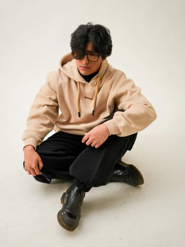 Milky Beige : Ye Burger Logo Heavyweight Baggy Hoodie For Men and Women