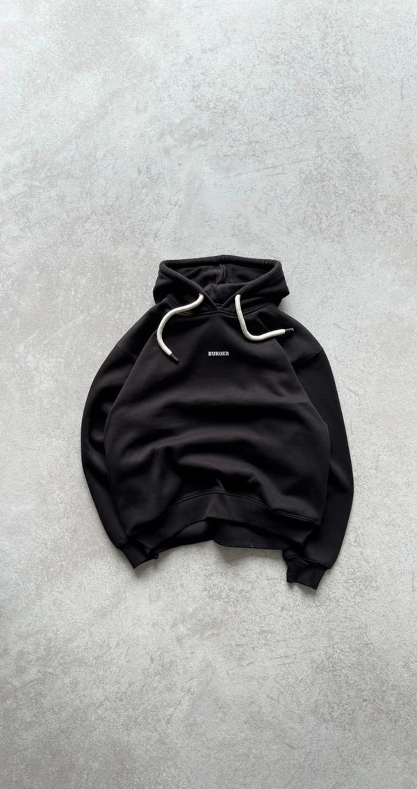 Black : Ye Burger Logo Heavyweight Baggy Hoodie For Men and Women