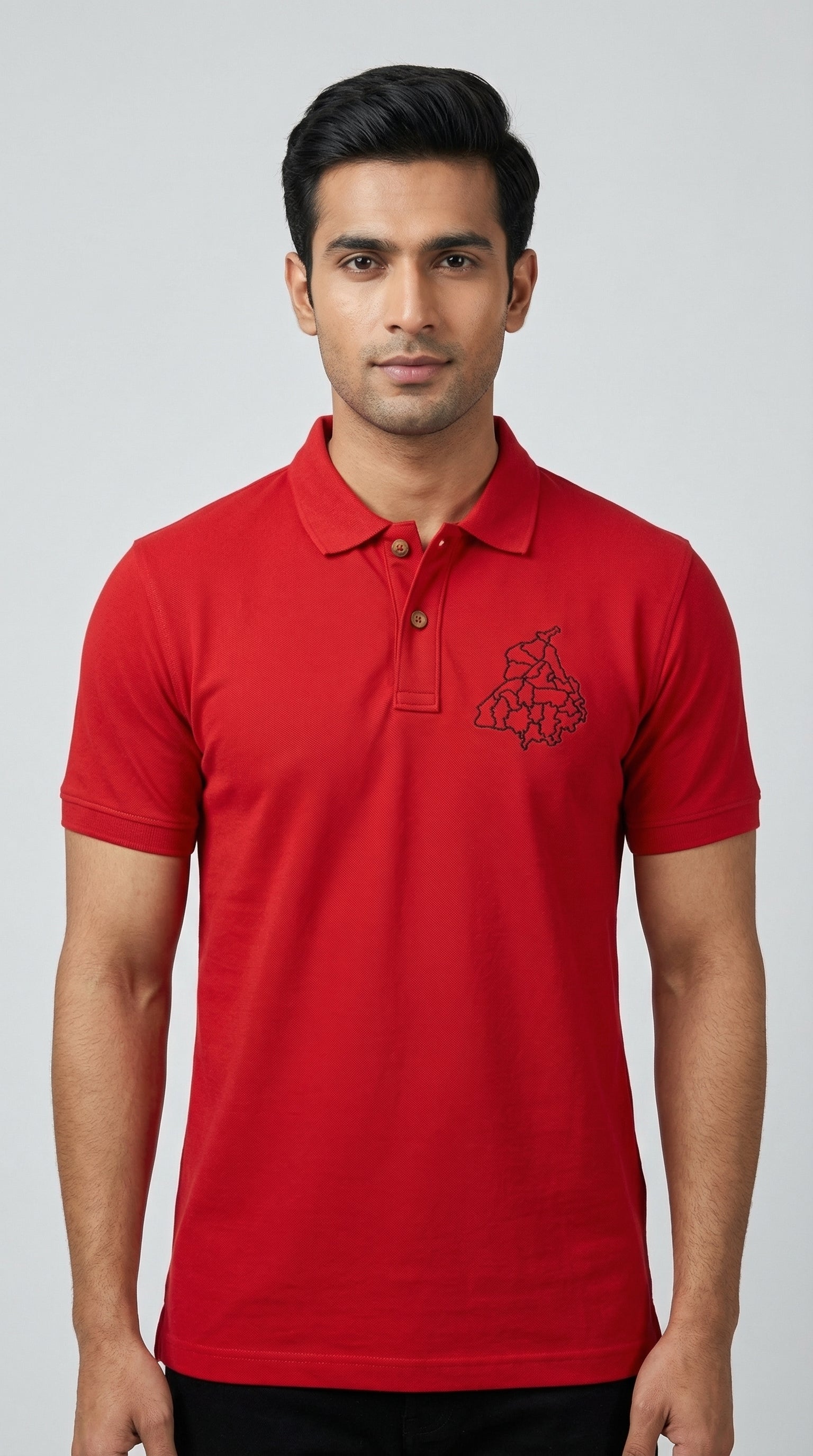 Punjab Dist. Map Embroidery Red Polo T-shirt