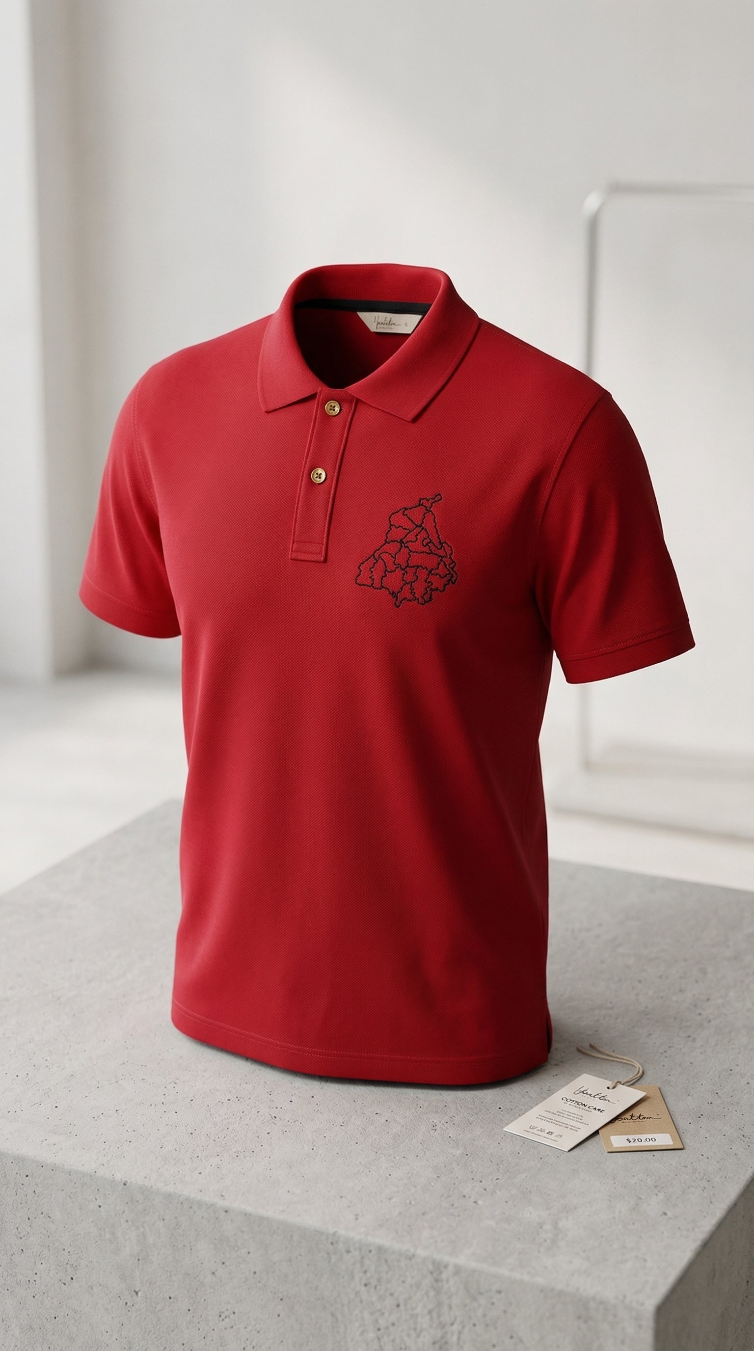 Punjab Dist. Map Embroidery Red Polo T-shirt